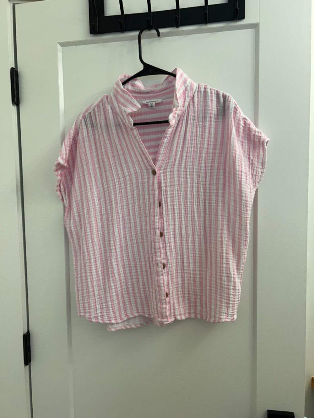 beachlunchlounge Pink & White Striped Cotton Gauze Top – Size XL